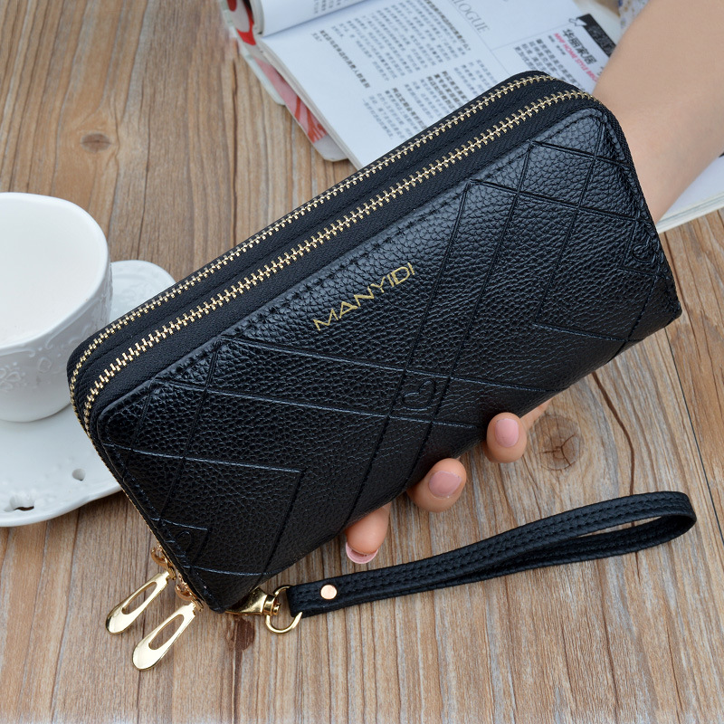 New Wallet Women's Long Double Zipper Clutch Fashionable Embossed Double Wallet Large Capacity Change Mobile Phone Bag