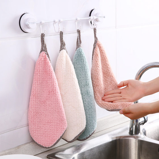 Hangable Coral Fleece Thickened Hand Towel Towel Pineapple Double-Sided Absorbent Dish Cloth Kitchen Cleaning Dish Cloth