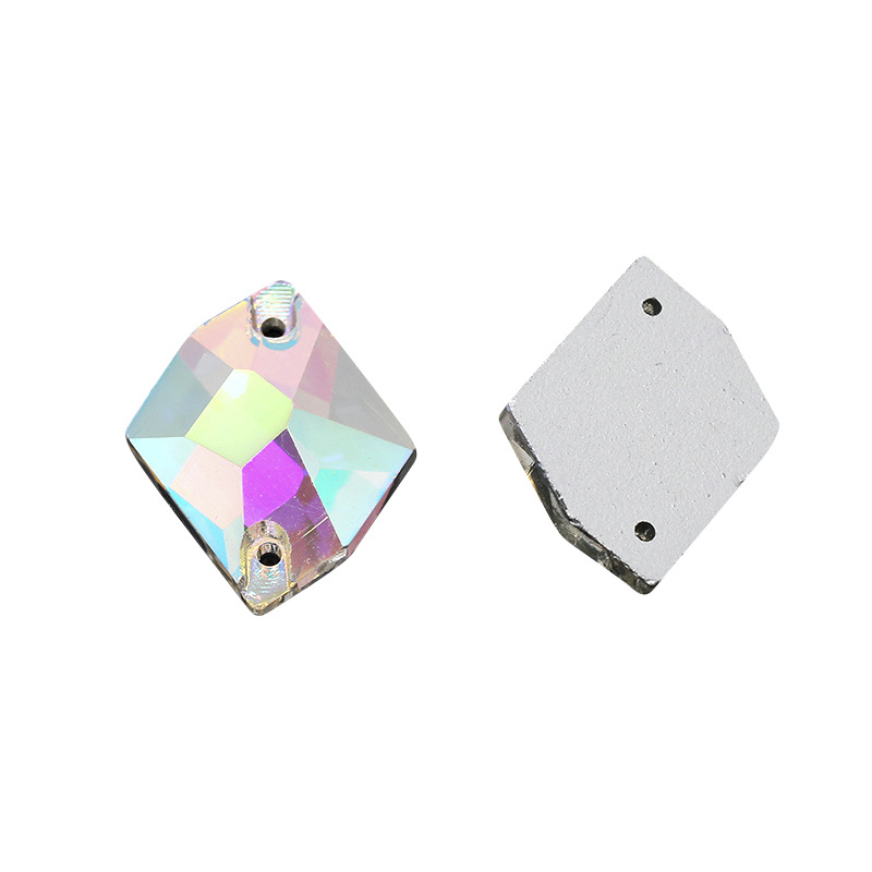 Super cool AB magic color glass hand sewing drill flat bottom double hole hand sewing drill flat buckle clothing wedding shoes accessories stick drill
