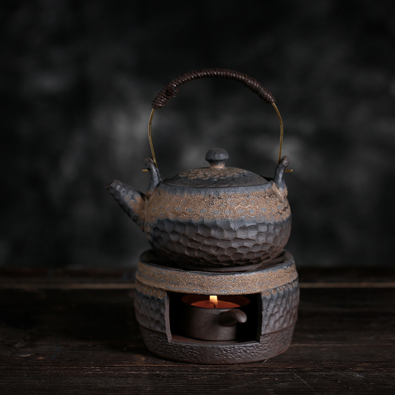 Coarse Pottery Tea Warming Oven Japanese Style Handmade Vintage Tea Warming Teaware Boiling Teapot Ceramic Kung Fu Tea Warming Tea Set