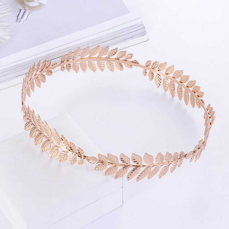 Ka Ornament Tong Leaf Crown Hair Band Baroque Fashion Hair Ring Bride Head Buckle Hair Accessories Birthday Christmas Gift