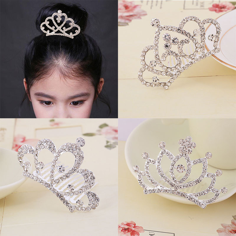 Korean style rhinestone children's crown comb hair accessories girls' performance dance performance girls' birthday gift wholesale