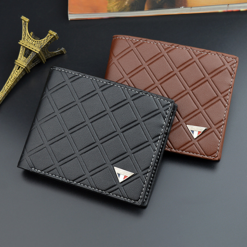 New Men's Wallet Short Wallet Men's Youth Fashion Casual Plaid Multi-Card Holder Thin Soft Wallet Coin Purse