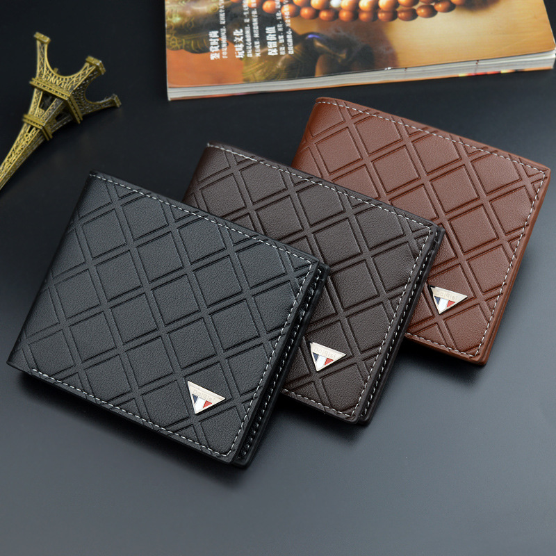 New Men's Wallet Short Wallet Men's Youth Fashion Casual Plaid Multi-Card Holder Thin Soft Wallet Coin Purse
