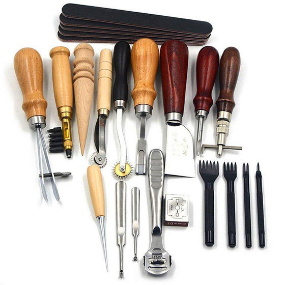 Golden Carved Leather Tools suit DIY Handmade Leather Hand-stitched suit Leather Handmade suit Art 10 18-piece Set