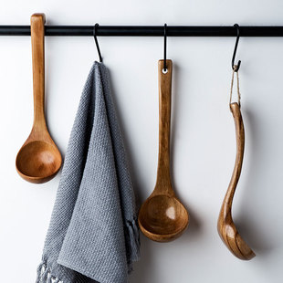 Japanese Wooden Spoon with Long Handle and Hook Large Soup Spoon Porridge Spoon Rice Porridge Spoon Large Wooden Spoon Hot Pot Spoon for Household