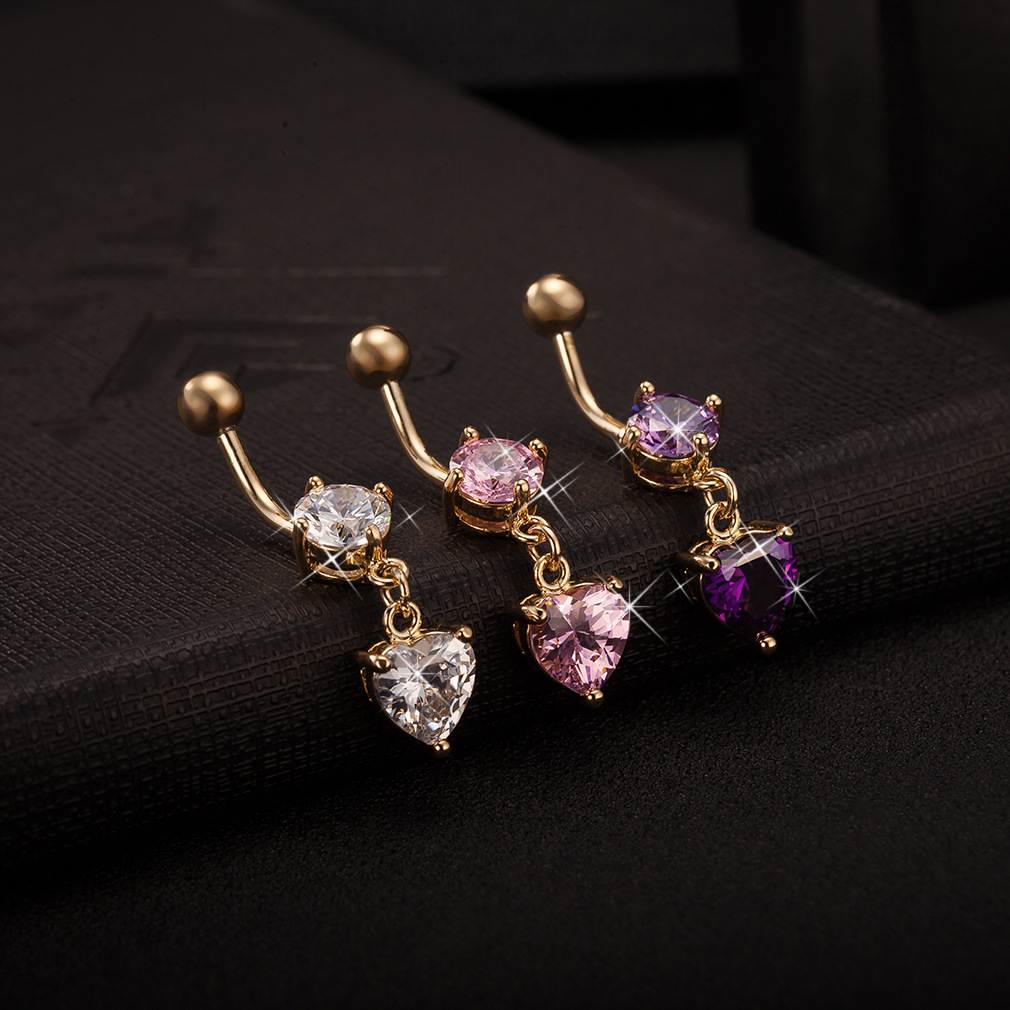 Factory direct medical stainless steel zircon Heart-shaped navel ring navel buckle body piercing jewelry wholesale