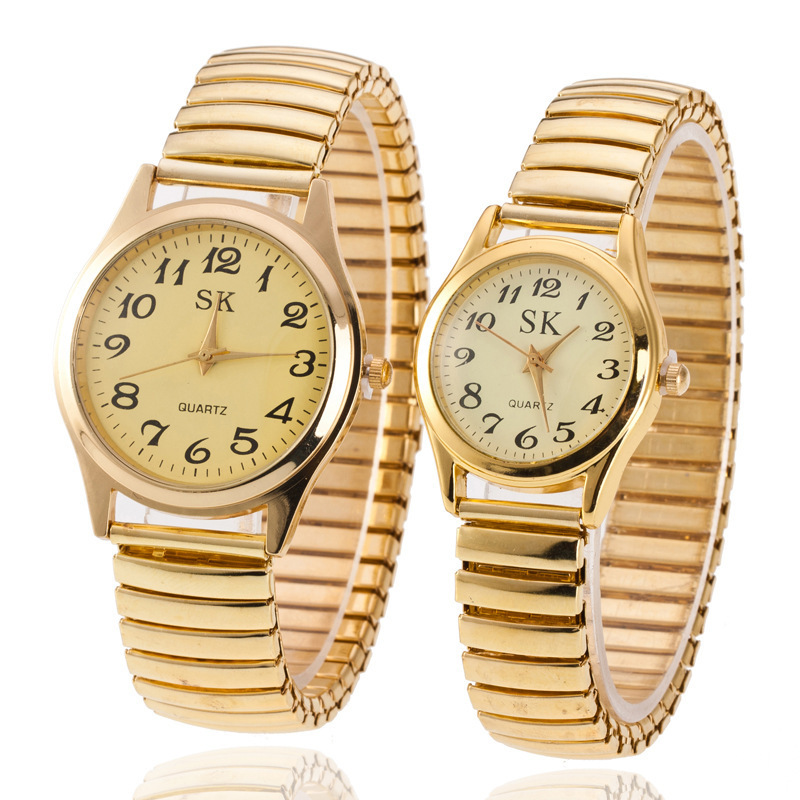 Middle-aged and elderly watch men's large digital plate Women's Watch steel belt spring elastic band old watch activity gift quartz watch men