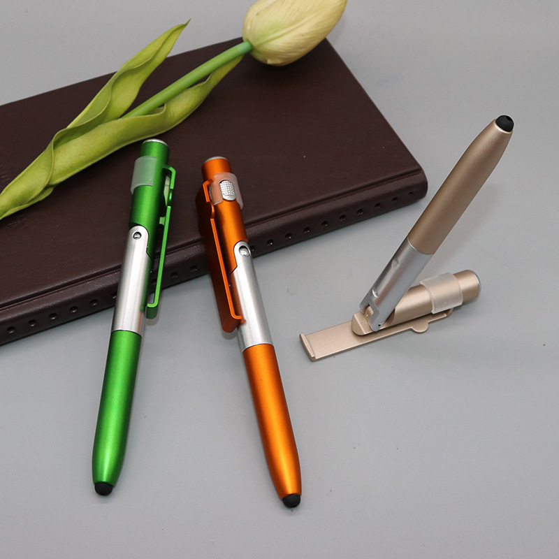 Creative multi-functional folding LED light pen four-in-one mobile phone bracket touch advertising gift pen