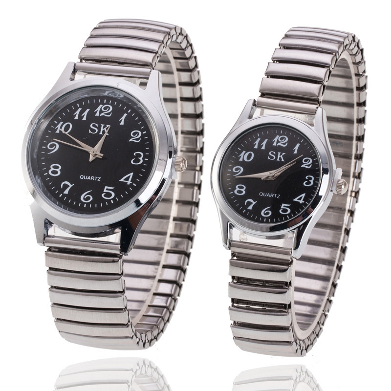 Middle-aged and elderly watch men's large digital plate Women's Watch steel belt spring elastic band old watch activity gift quartz watch men
