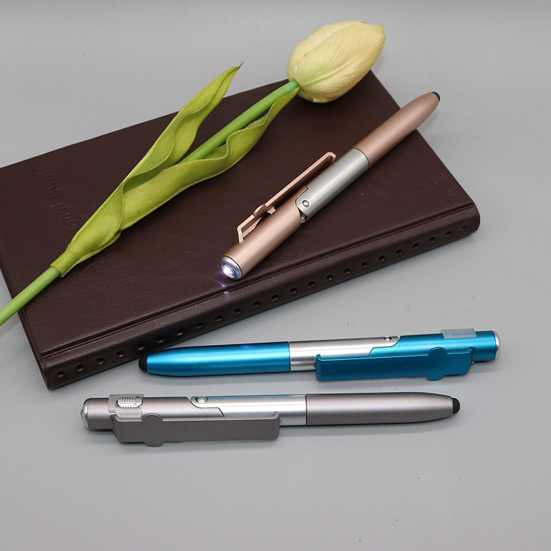Creative multi-functional folding LED light pen four-in-one mobile phone bracket touch advertising gift pen