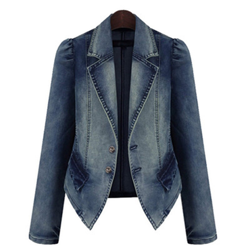 Cross-border Autumn New European and American large size women's denim coat fat MM slim long sleeve suit collar coat women Wholesale