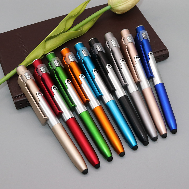 Creative multi-functional folding LED light pen four-in-one mobile phone bracket touch advertising gift pen