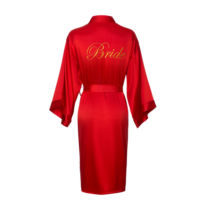 Morning Robe Women Bride Fashion Wedding Gown Hall Bridesmaid Group Embroidered Nightgown Wedding Thin Silk Makeup Women's Gown