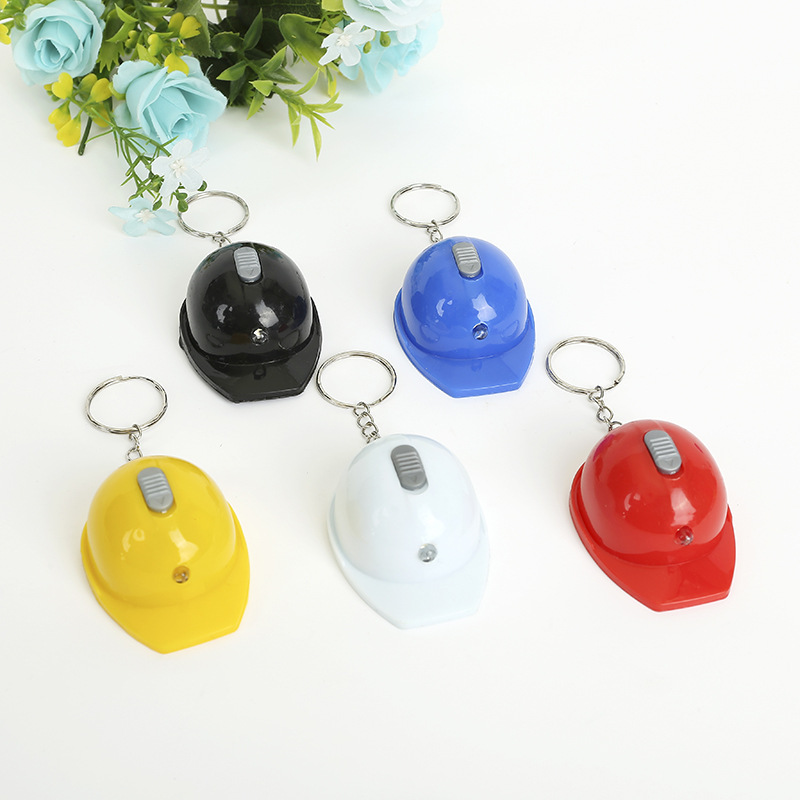 Cross-border helmet safety helmet keychain lamp bottle opener beer knock LED keychain pendant bag can be printed logo