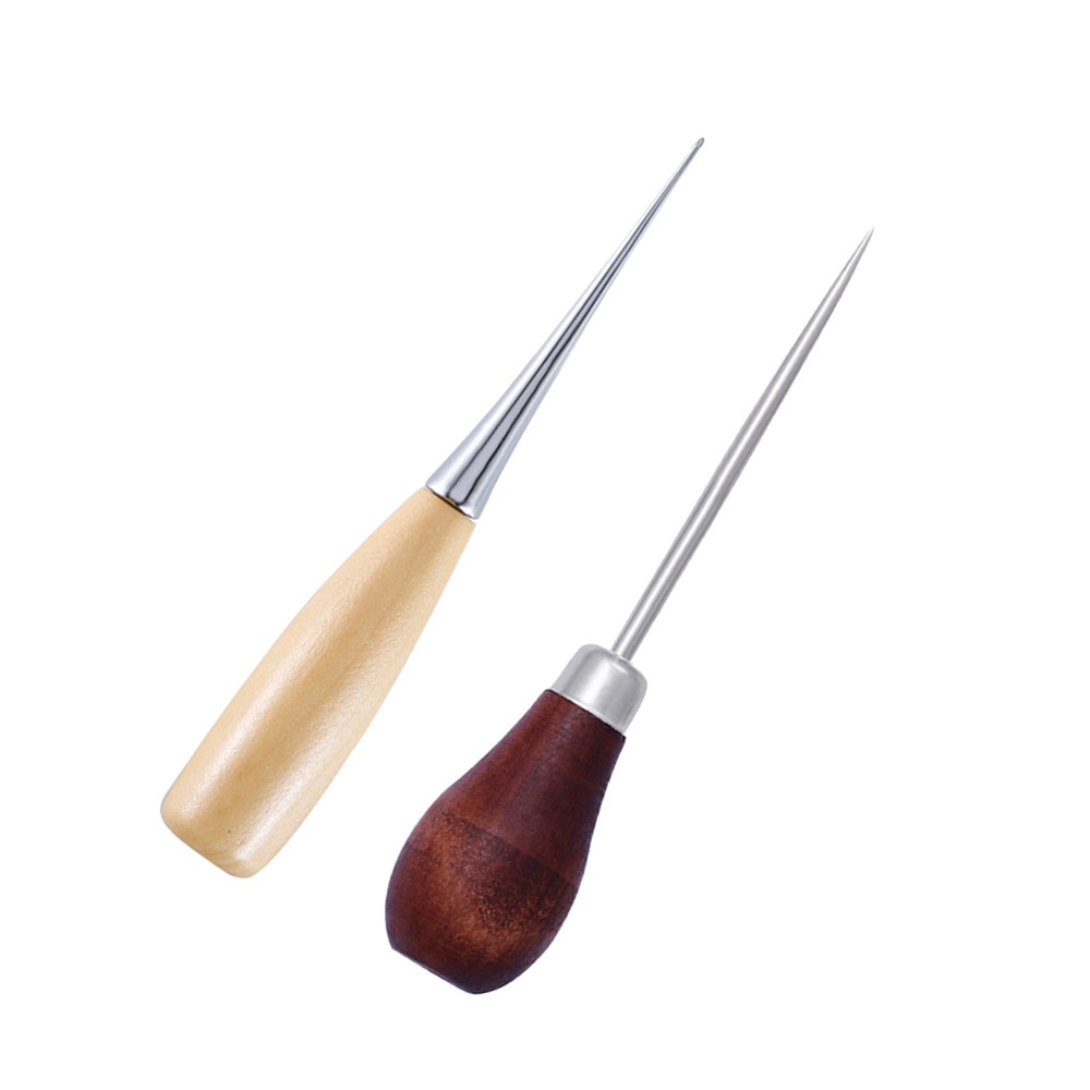 SKC wooden handle gourd awl handmade leather cone DIY weaving tool straight cone curved cone leather shoe repair drill