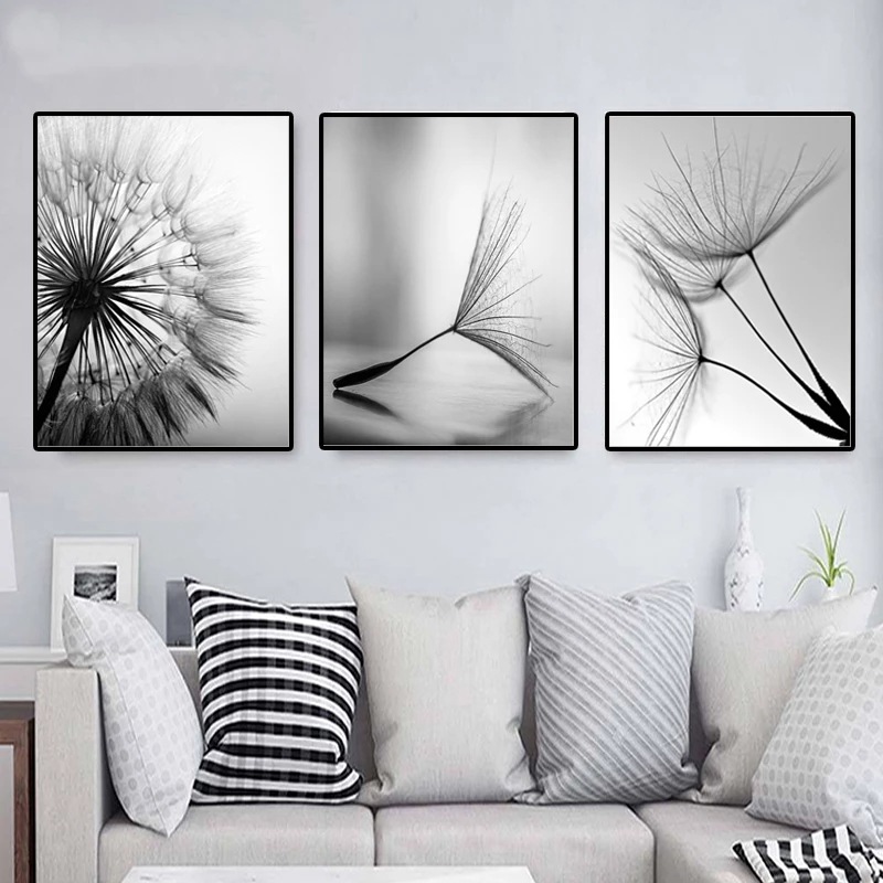 Couple's Room Hotel Decorative Painting Mural Black and White Retro Dandelion HD Spray Painting Canvas Painting Hanging Painting Decorative Painting Core
