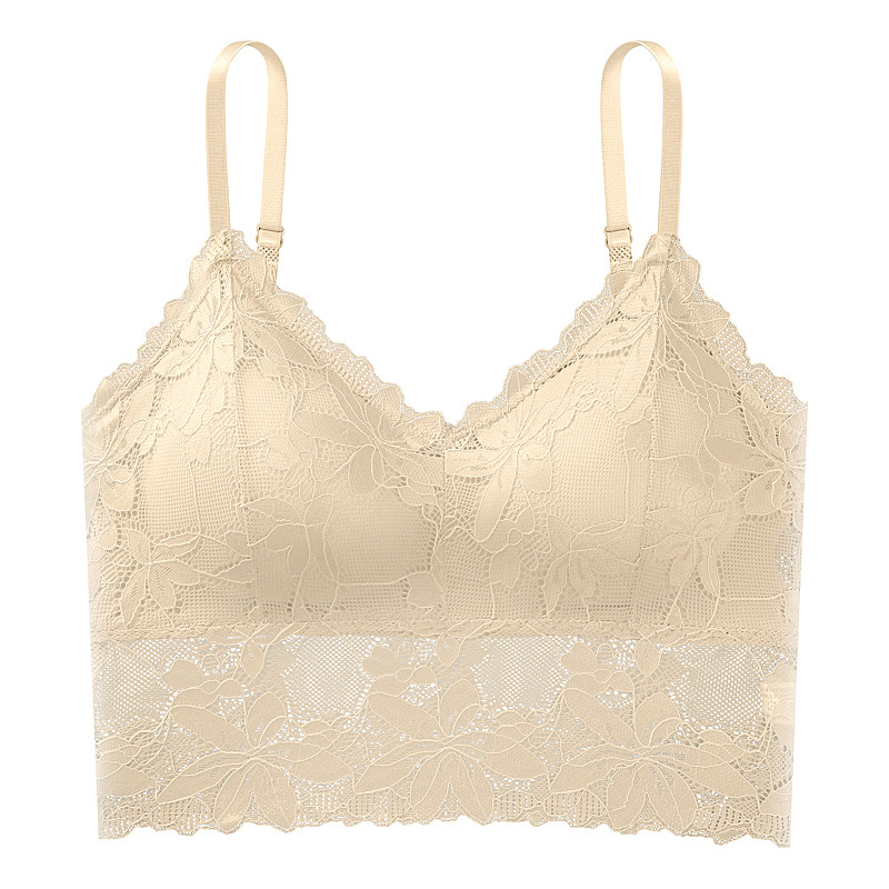 Lace wrapped chest beauty back underwear women's push up wireless detachable breathable Cup upper support comfortable beauty back sleep bra