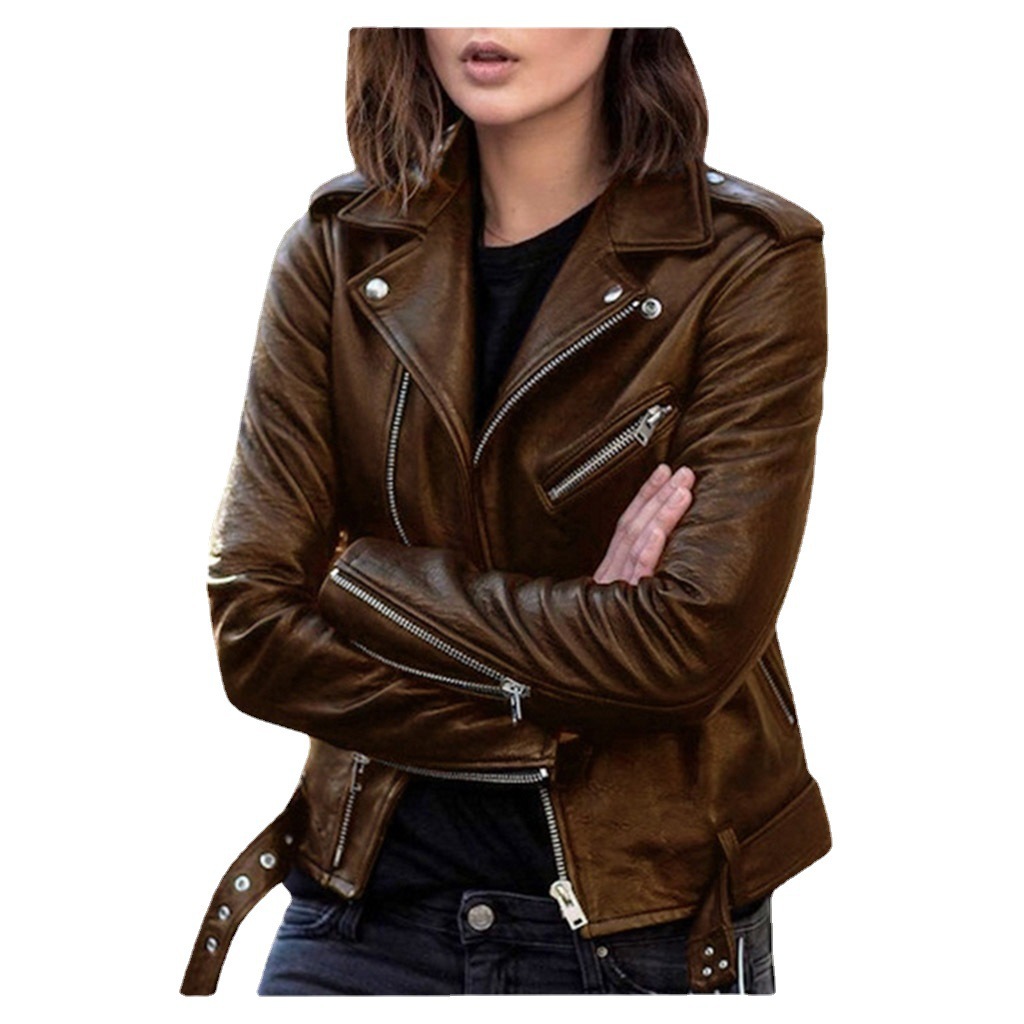 Spring and Autumn plus size women's short women's leather coat European and American motorcycle clothing slim winter jacket PU leather coat for women