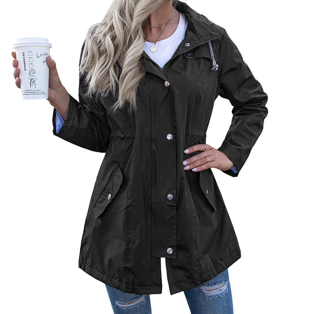 Amazon 2020 hooded zipper raincoat coat women's winter mid-length women's raincoat