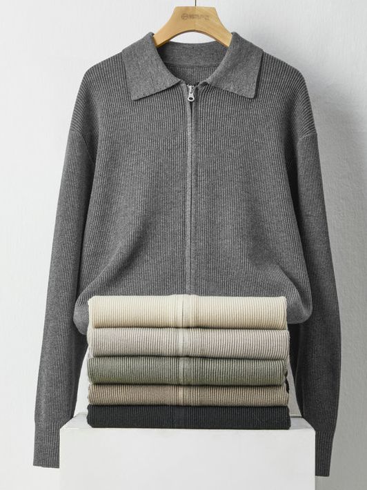 2024 autumn and winter new cardigan sweater men's Korean fashion zipper outer wear sweater coat men's lapel sweater
