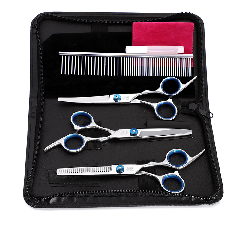 Spot wholesale 6 inch pet beauty Barber scissors up and down tilt scissors flat scissors tooth scissors thin hairdressing scissors 8-7 piece set