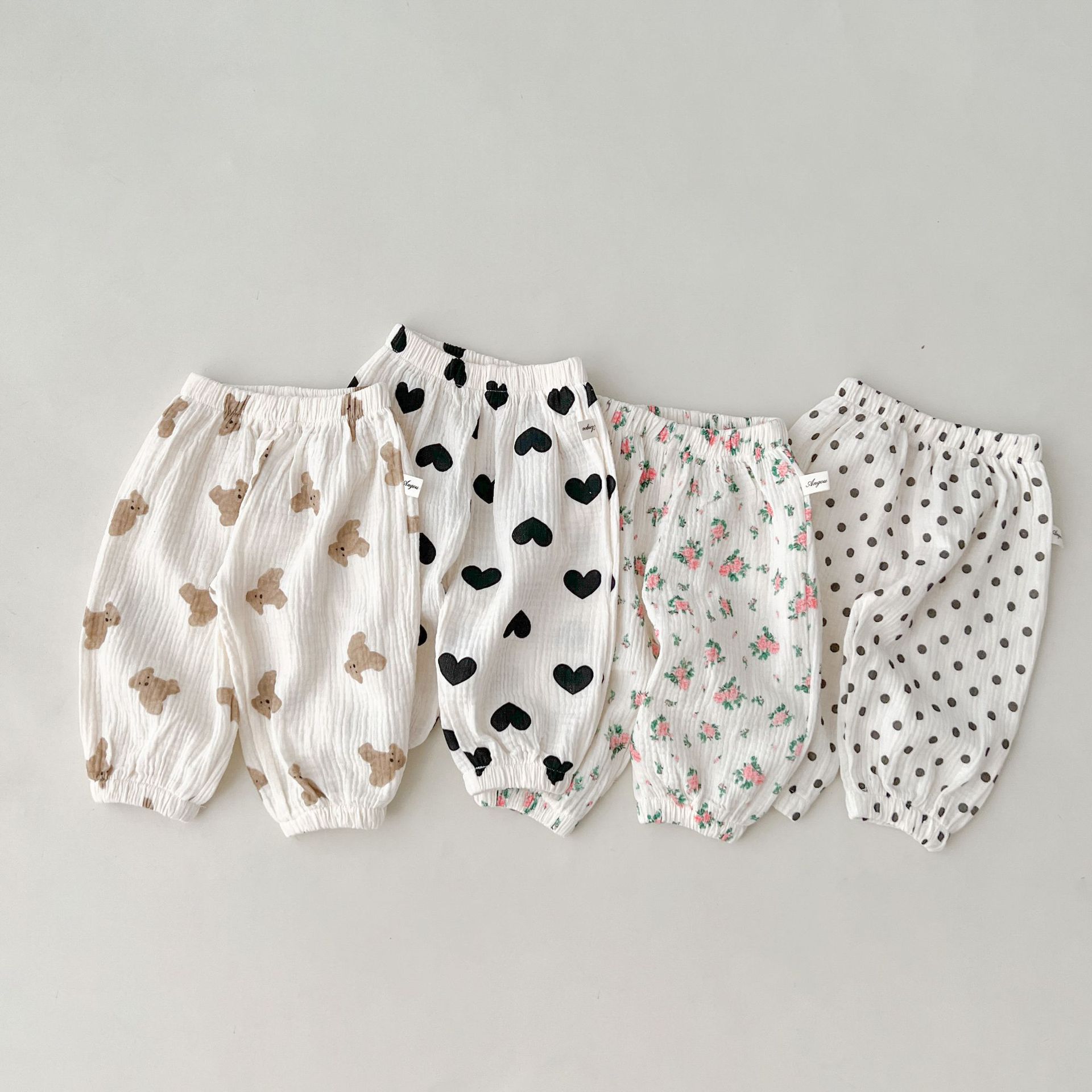 Korean style anti-mosquito pants for infants and children new spring and summer Western style boys and girls baby gauze soft chic big PP Bear trousers