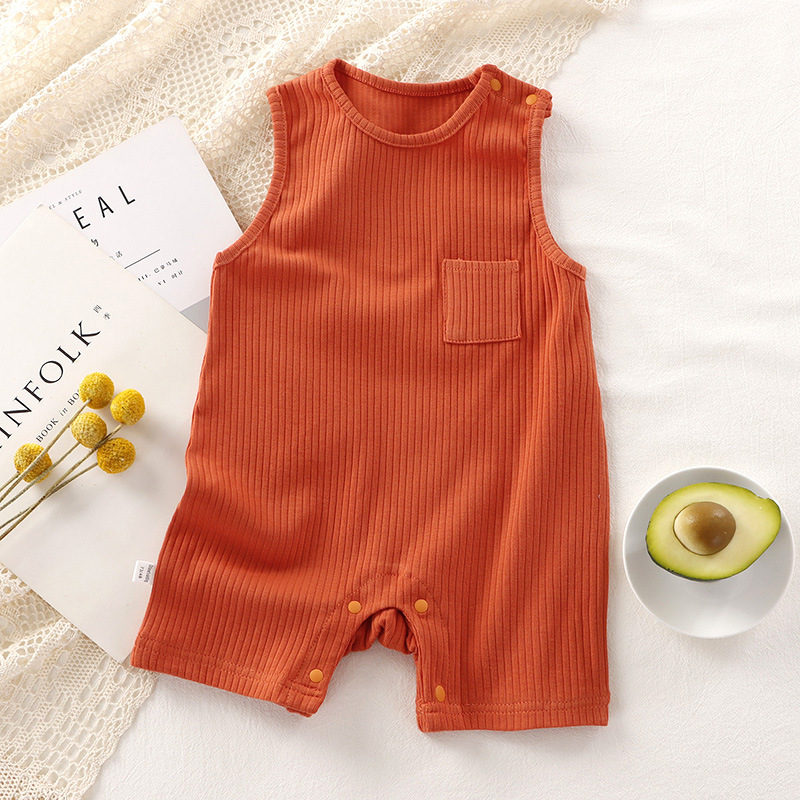 Baby vest romper summer newborn solid color breathable cute cotton jumpsuit newborn shoulder buckle romper