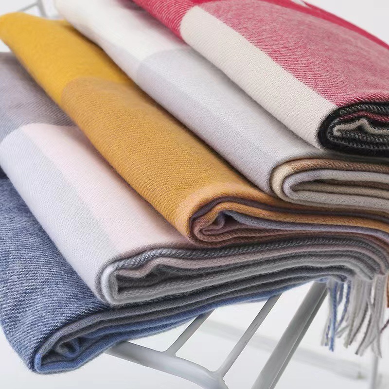 Korean Style Plaid Cashmere Scarf Knitted Scarf Women's Winter High-end Sense Men's Warm Tassel Large Shawl
