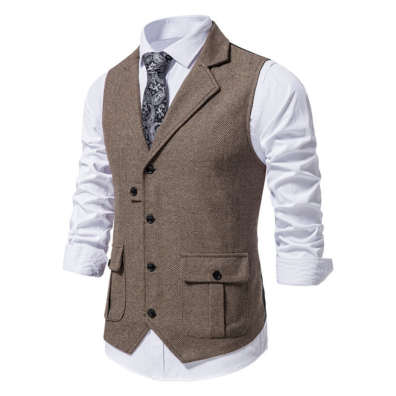 24 cross-border men's clothing Amazon Men's herringbone tweed suit vest retro lapel vest men's vest