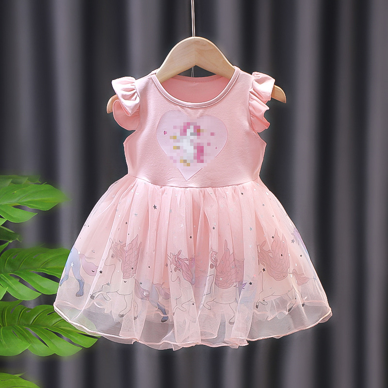 女童無袖連衣裙2021夏裝新款小女孩寶寶兒童洋氣卡通網紗公主裙子