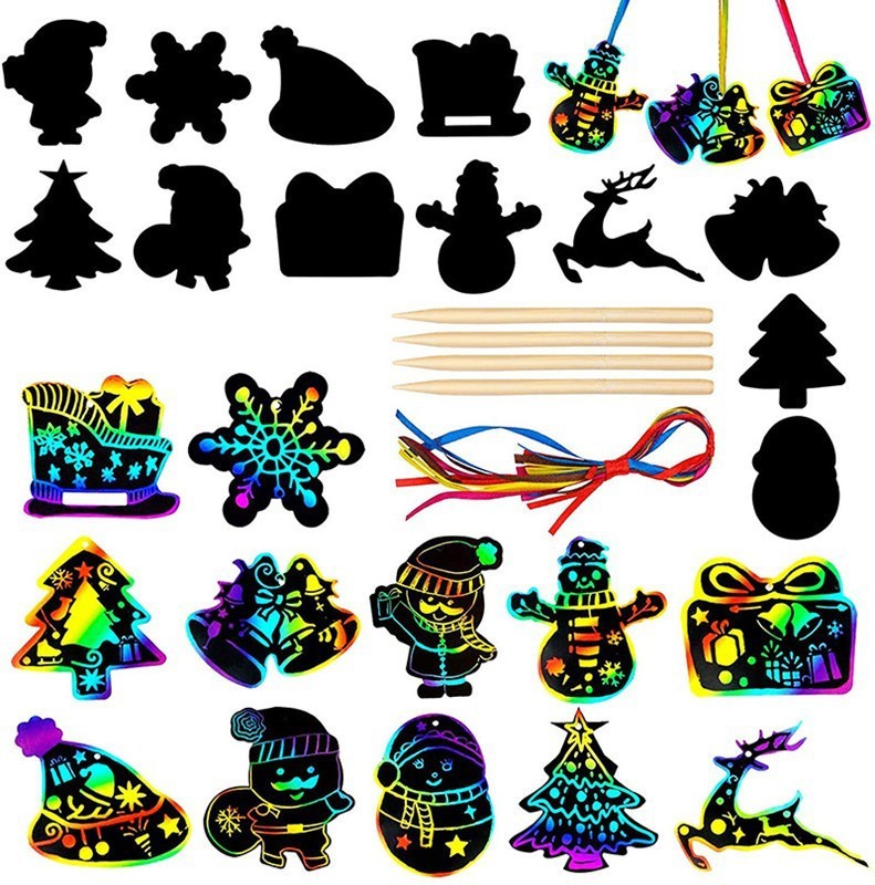 クリエイティブ Diy クリスマススクラッチペーパー子供ぬりえイースタースクラッチオフ描画おもちゃ楽しい教育ゲームお祝いシーズンギフト|undefined