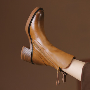 Original' Chelsea Boots Autumn Thick Brown Short Boots Women's British Style Handsome Martin Boots Leather Boots