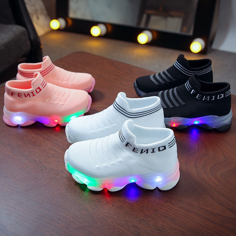 Cross-border new men's and women's children's shoes LED light shoes bright light shoes fly woven sneakers overshoes luminous fishing silk socks shoes