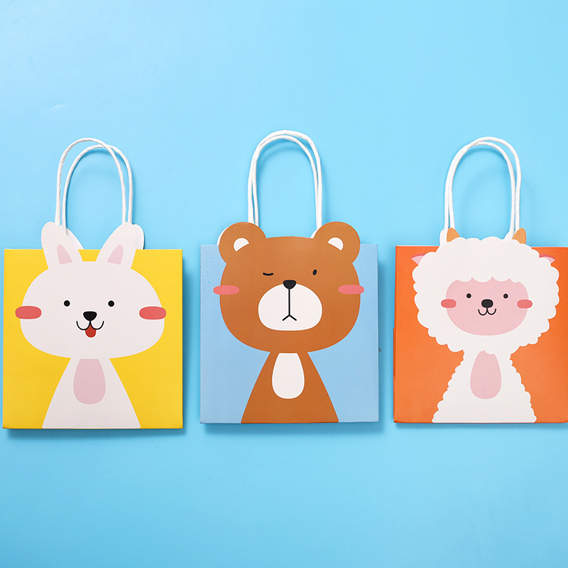 Cartoon Animal Dessert Packaging Paper Bag Wholesale Cute Cartoon Handbag Holiday Gift Accompanying Gift Bag