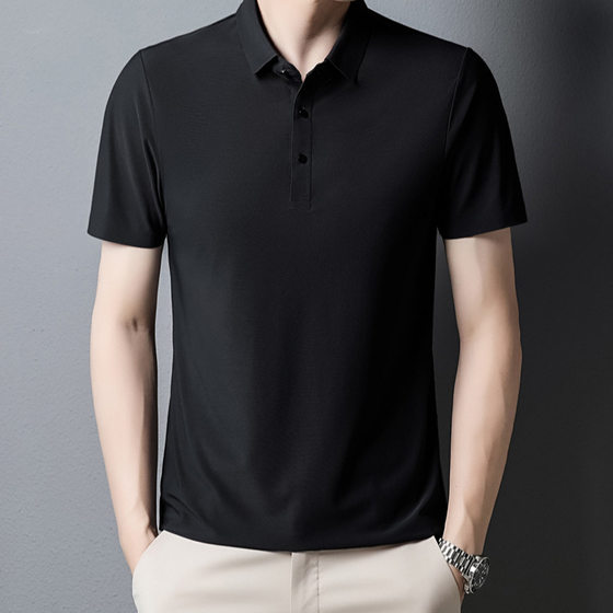 Traceless Ice Silk Polo Shirt Men's High-end Sense Business Short-sleeved T-shirt Men's Polo Shirt Customized Work Clothes Casual Men
