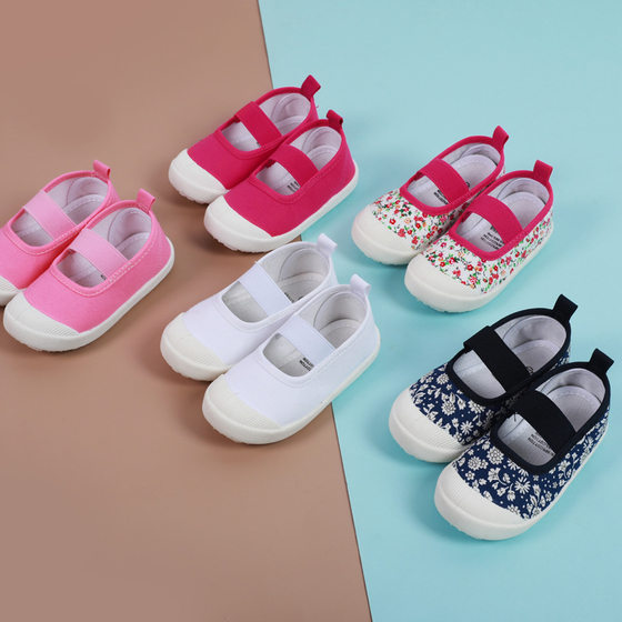 Nanlu manufacturers children's shoes wholesale 2024 children's canvas shoes shallow mouth shoes elastic broken flowers square mouth women's shoes