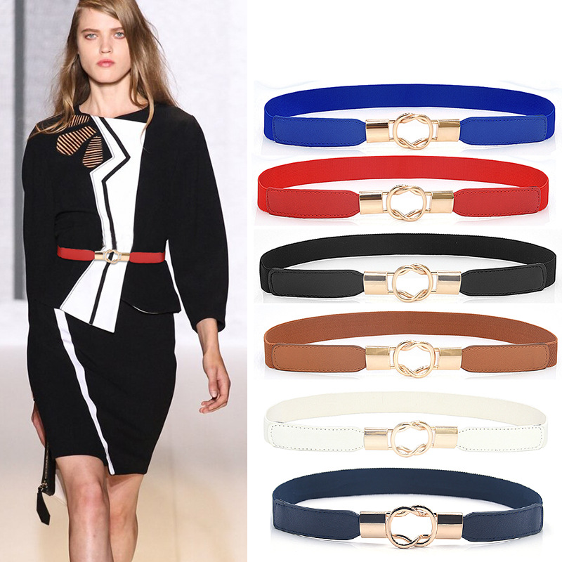 Korean Fashion All-match Women's Elastic Narrow Waist Seal Decorative Dress Thin Belt Red Black and White Small Belt Trendy