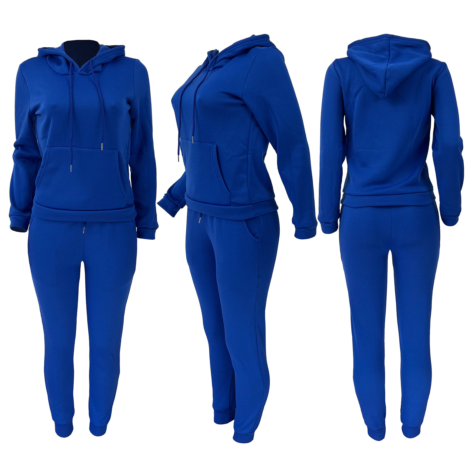 HR8197 European and American women's clothing  independent station supply autumn and winter plus velvet drawstring hooded two-piece set_voghion.com