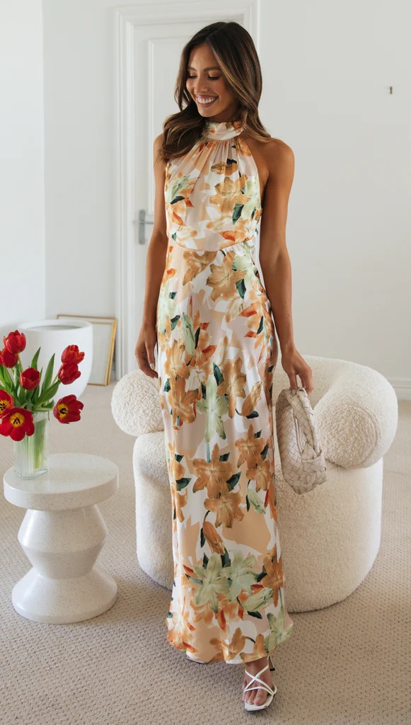 ins Foreign Trade 23 Years Sexy Women's Fashion Distinctive Strap Neck Strap Backless Printed Dress 23087