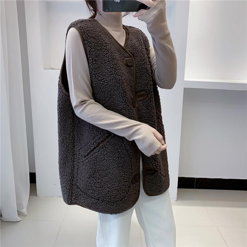 Lamb Wool Vest Jacket Women's Autumn and Winter Fur One-piece Loose Plush Korean Style Sleeveless Vest Fashionable Vest