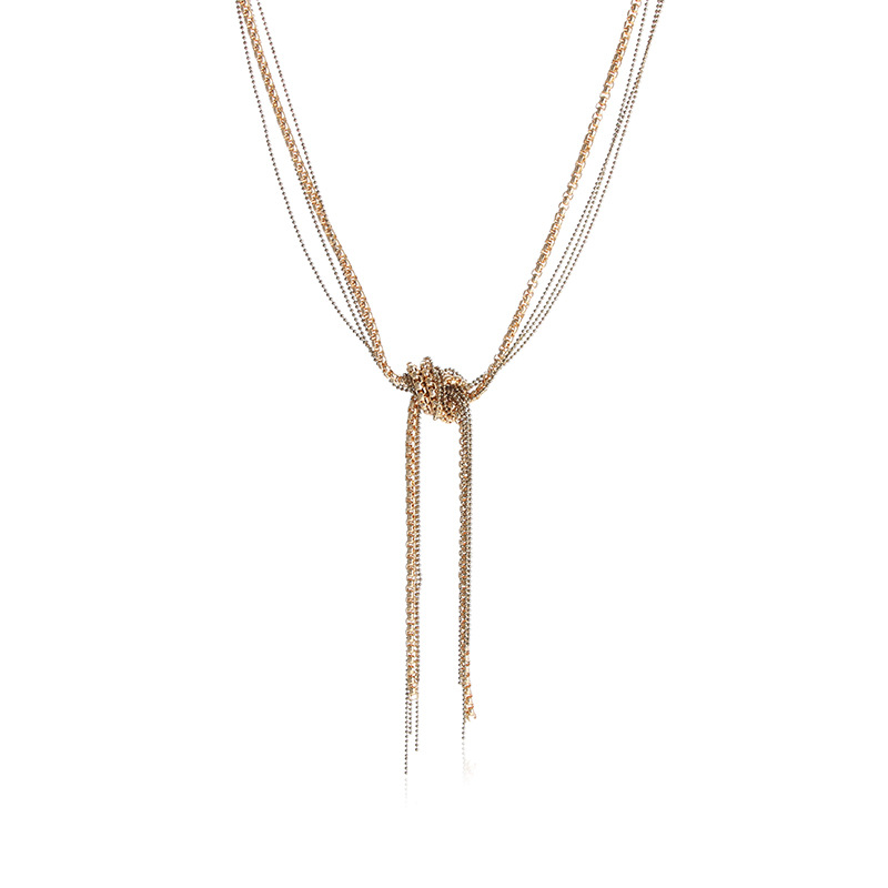 European and American Fashion French Retro Long Plaid Cardigan Chain Tied Fringe Necklace Personality and Quality Clothing Cross-border