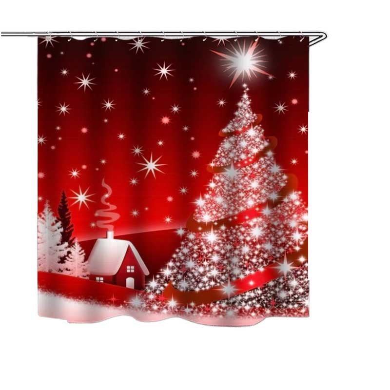 Cross-border direct supply digital printing Christmas shower curtain toilet partition waterproof mildew-proof bathroom shower curtain size can be customized