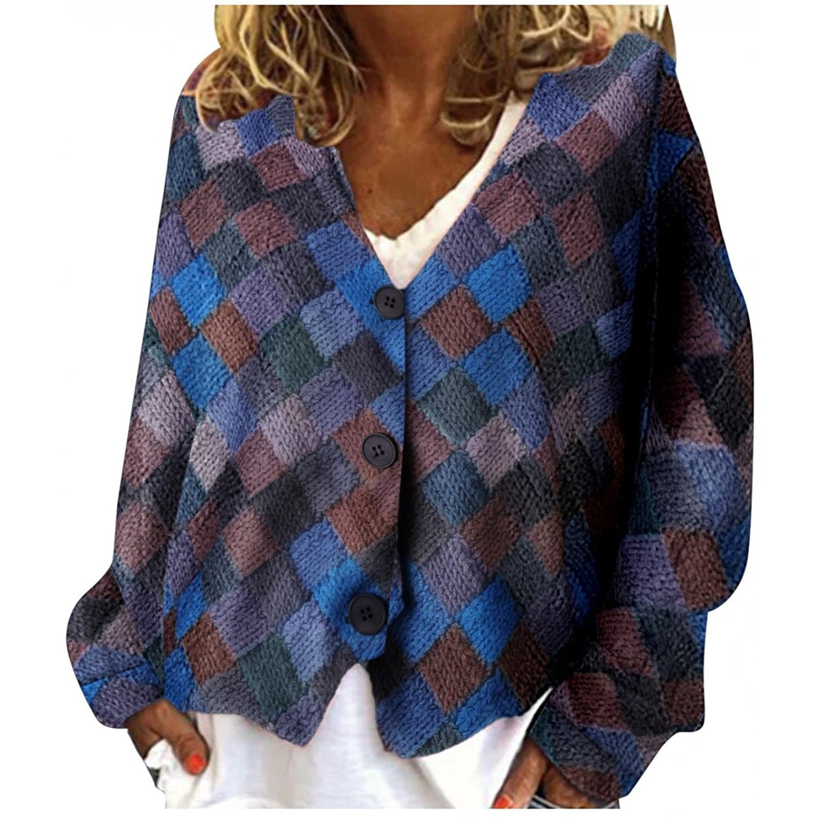 In stock 2023 foreign trade new Amazon spring and autumn casual V-neck button irregular printed coat for women
