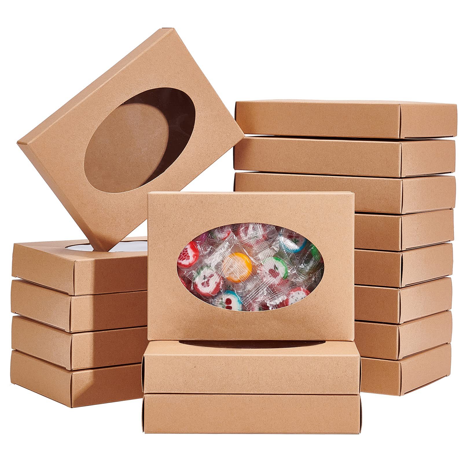 Cross-border Kraft Paper Handmade Soap Paper Box Oval Brown Window White Card Folding Paper Box Small Jewelry Packaging Box