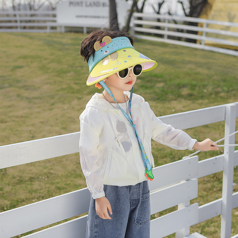 Anji Baby Children's Hat Sunshade Hat Anti-ultraviolet Cartoon Big Brim Empty Top Hat Sunscreen Hat for Boys and Girls