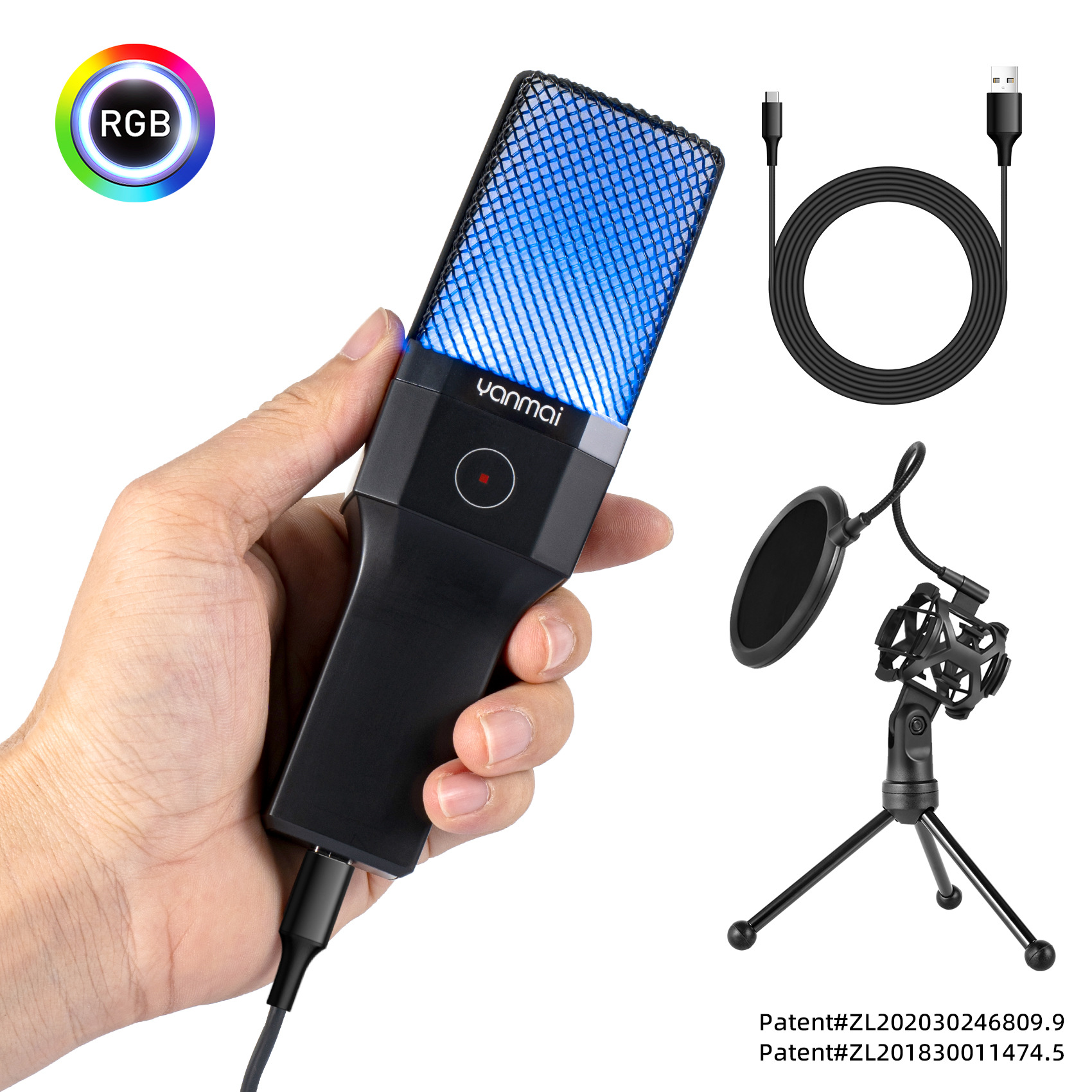 Cross-border popular condenser recording USB microphone anchor e-sports game desktop microphone RGB wired microphone