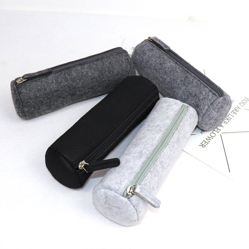 Factory Supply Felt Pencil Bag Advertising Pencil Bag Solid Color Cylinder Flat Pencil Bag Large Capacity Stationery Pencil Bag