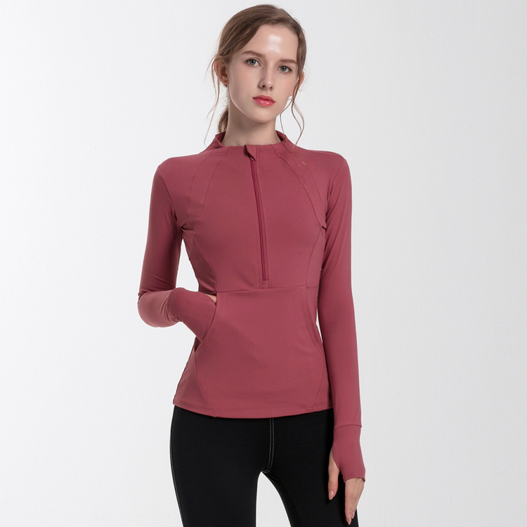 Cross-border Semi-Zipper Breathable T-Shirt Stretchy Fitness Appear Skinny Sports Top Running Yoga Long Sleeve Autumn