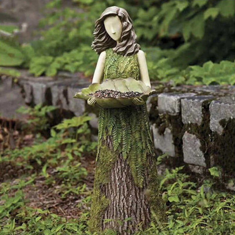 Fairy Tale Forest Girl Bird Feeder Resin Crafts Outdoor Garden Statue Courtyard Lawn Decoration Resin Ornaments